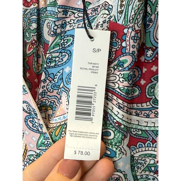 T-Tahari Flutter Sleeve Blouse Shirt Women's Size Small Royal Paisley Print - Picture 7 of 9